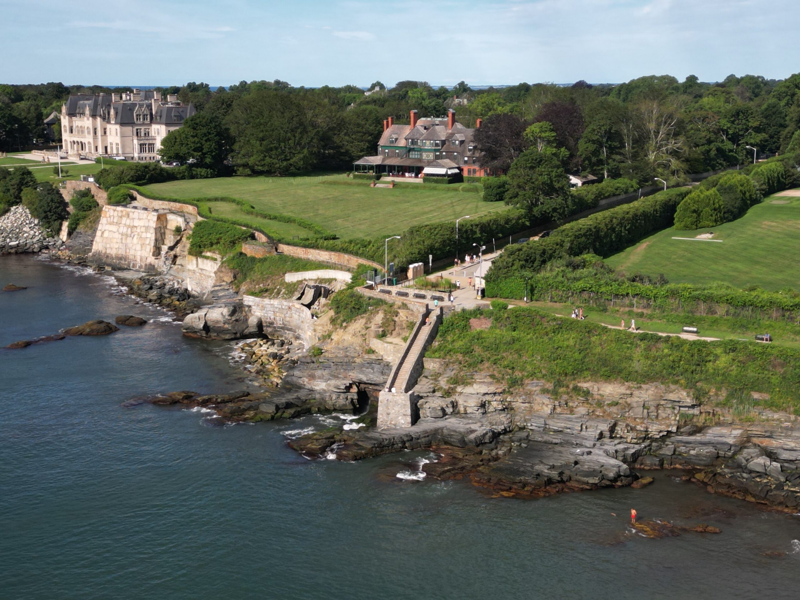 Cliff Walk Newport RI overlooking the Atlantic Ocean and Gilded Age mansions