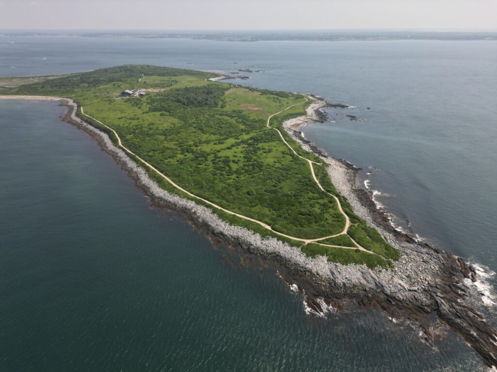 Scenic ocean view trail at Sachuest Point National Wildlife Refuge in Newport Rhode Island.