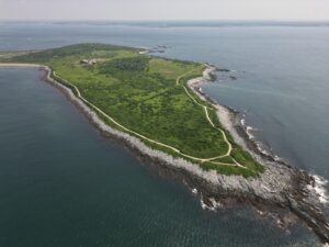 Scenic ocean view trail at Sachuest Point National Wildlife Refuge in Newport Rhode Island.