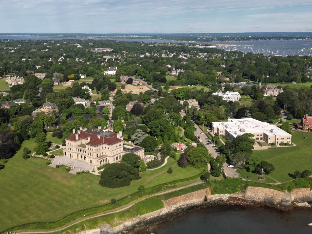 The Breakers mansion in Newport Rhode Island with ocean views and Italian Renaissance style architecture.
